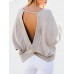 Women Casual Backless Long Sleeve Irregular Hem Blouse