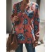 Women Long Sleeve V Neck Chiffon Floral Print Blouse