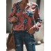 Women Long Sleeve V Neck Chiffon Floral Print Blouse