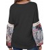 Women Casual V Neck Floral Print Patchwork Long Sleeve Blouse