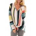 Casual Women V Neck Button Stripe Long Sleeve Blouse