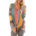 Casual Women V Neck Button Stripe Long Sleeve Blouse
