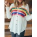 Casual Women V Neck Button Stripe Long Sleeve Blouse