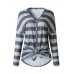 Casual Women V Neck Button Stripe Long Sleeve Blouse