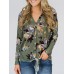 Casual Women V Neck Button Stripe Long Sleeve Blouse