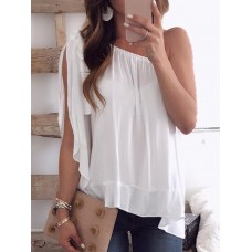 Women Solid Color Off Shoulder Chiffon Blouse
