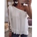 Women Solid Color Off Shoulder Chiffon Blouse