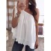 Women Solid Color Off Shoulder Chiffon Blouse