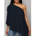 Women Solid Color Off Shoulder Chiffon Blouse
