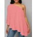 Women Solid Color Off Shoulder Chiffon Blouse