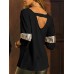 Casual Women Sequin Patchwork Backless 3/4 Sleeve Blouse