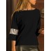Casual Women Sequin Patchwork Backless 3/4 Sleeve Blouse