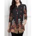 Women 3/4 Sleeve V-neck Irregular Floral Print Blouse