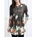 Women 3/4 Sleeve V-neck Irregular Floral Print Blouse