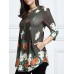 Women 3/4 Sleeve V-neck Irregular Floral Print Blouse