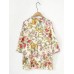 Casual Women Floral Print V-neck 3/4 Sleeve Asymmetric Blouse
