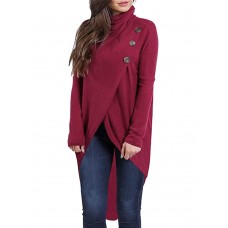 Women Pure Color Turtle Neck Long Sleeve Swallowtails Blouse
