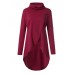 Women Pure Color Turtle Neck Long Sleeve Swallowtails Blouse