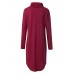 Women Pure Color Turtle Neck Long Sleeve Swallowtails Blouse