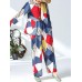 Women Vintage Floral Print Two Pieces Suits Long Sleeve Cotton Blouse Wide Leg Pants