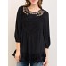 Women Solid Color Lace Patchwork 3/4 Sleeve Blouse