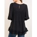 Women Solid Color Lace Patchwork 3/4 Sleeve Blouse