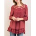 Women Solid Color Lace Patchwork 3/4 Sleeve Blouse