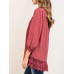 Women Solid Color Lace Patchwork 3/4 Sleeve Blouse