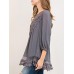 Women Solid Color Lace Patchwork 3/4 Sleeve Blouse
