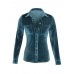 Women Button Turn-Down Collar Winter Long Sleeve Velvet Blouse