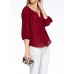Casual Women Hollow 3/4 Sleeve V-Neck Blouse