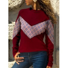 Women Casual Patchwork O-neck Long Sleeve T-shirts