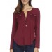 Women Casual Button V Neck Long Sleeve Irregular Hem Blouse