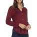 Women Casual Button V Neck Long Sleeve Irregular Hem Blouse