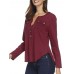 Women Casual Button V Neck Long Sleeve Irregular Hem Blouse