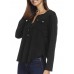 Women Casual Button V Neck Long Sleeve Irregular Hem Blouse