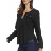 Women Casual Button V Neck Long Sleeve Irregular Hem Blouse