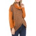 Women Casual Turtle Neck Irregular Hem Long Sleeve Tops