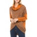 Women Casual Turtle Neck Irregular Hem Long Sleeve Tops