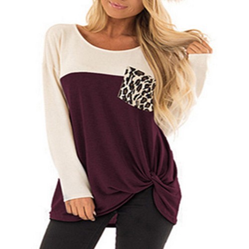 Women Long Sleeve Leopard Print Kink Blouse with Pocket Women Long Sleeve Leopard Print Kink Blouse with Pocket