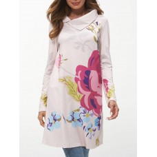 Women Casual Turtleneck Long Sleeve Floral Print Blouse