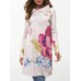 Women Casual Turtleneck Long Sleeve Floral Print Blouse