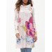 Women Casual Turtleneck Long Sleeve Floral Print Blouse