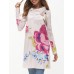 Women Casual Turtleneck Long Sleeve Floral Print Blouse