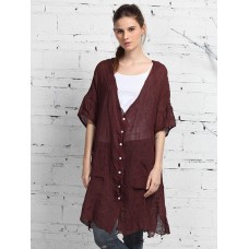 Women Casual Buttons Down V-neck Split Cardigans Shirt