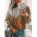 Women Patchwork O-neck Long Sleeve Casual Blouse