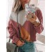 Women Patchwork O-neck Long Sleeve Casual Blouse