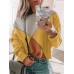 Women Patchwork O-neck Long Sleeve Casual Blouse