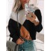 Women Patchwork O-neck Long Sleeve Casual Blouse