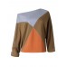 Women Patchwork O-neck Long Sleeve Casual Blouse